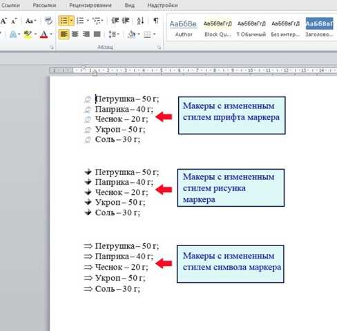 Использование стилей для создания нумерованных и списков с маркерами в Microsoft Word