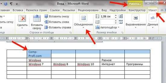 Как добавить заголовки и объединить ячейки в таблицах Microsoft Word