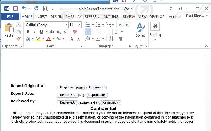 Создание шаблона отчета в Microsoft Word