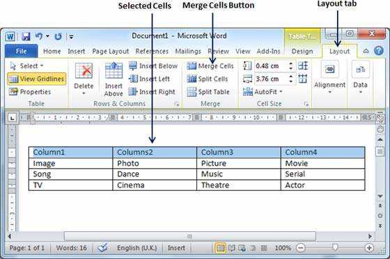 Как объединить ячейки в таблице в Microsoft Word