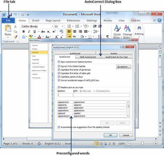 Как работать с опциями автозамены и автокоррекции в Microsoft Word