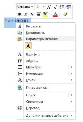 Как выделить текст в Word с помощью контекстного меню