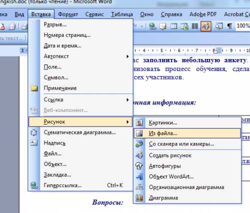 Положение изображения в тексте
