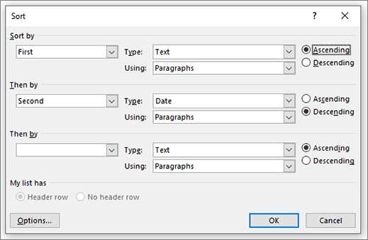 Методы сортировки таблицы в Microsoft Word