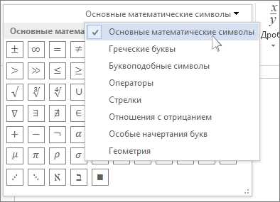 Основные математические символы в Microsoft Word