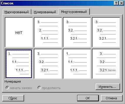 Создание сложного многоуровневого списка в Microsoft Word